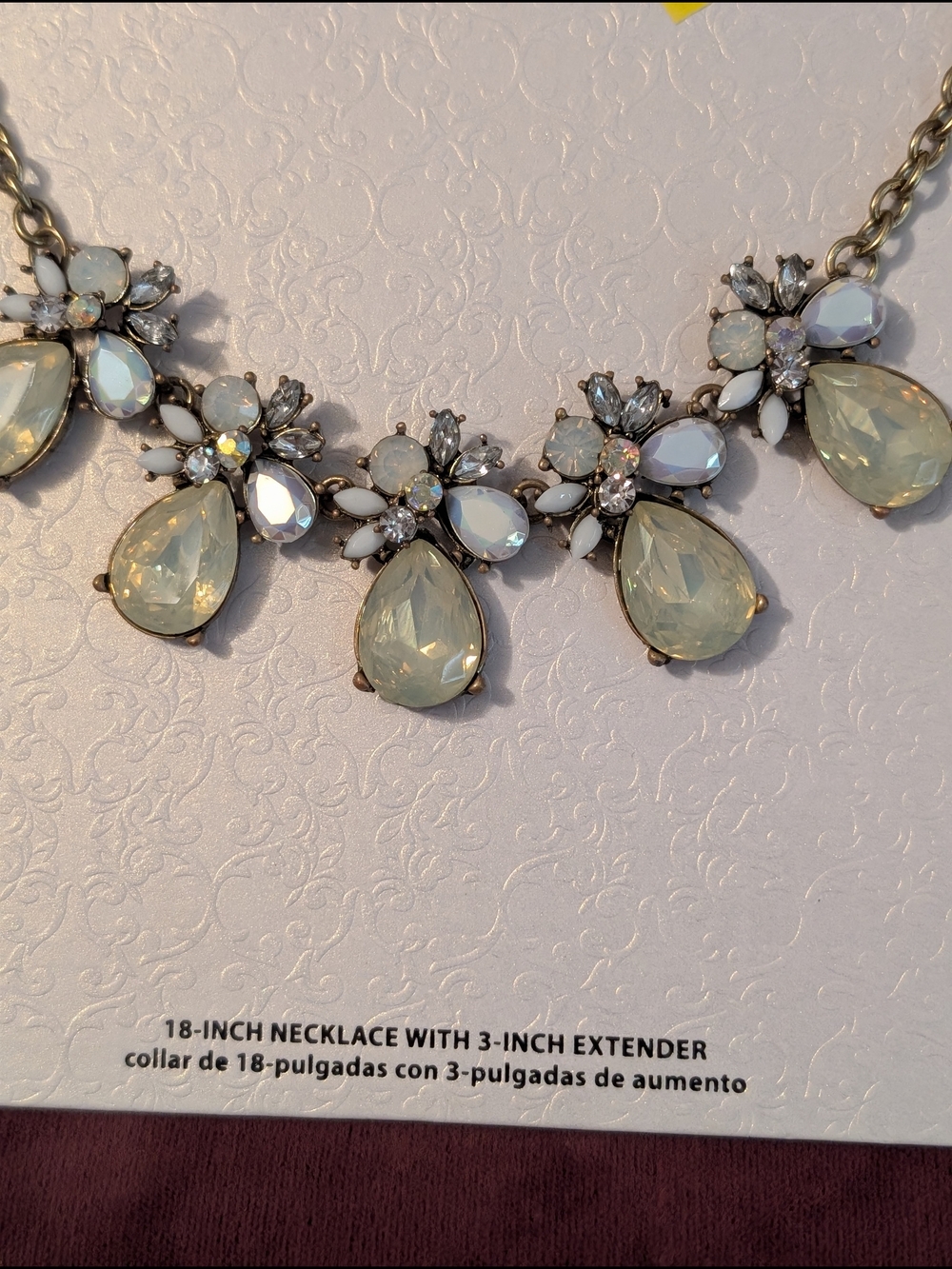 Statement Opal Teardrop White Opalescent Costume Rhinestone 18" Necklace